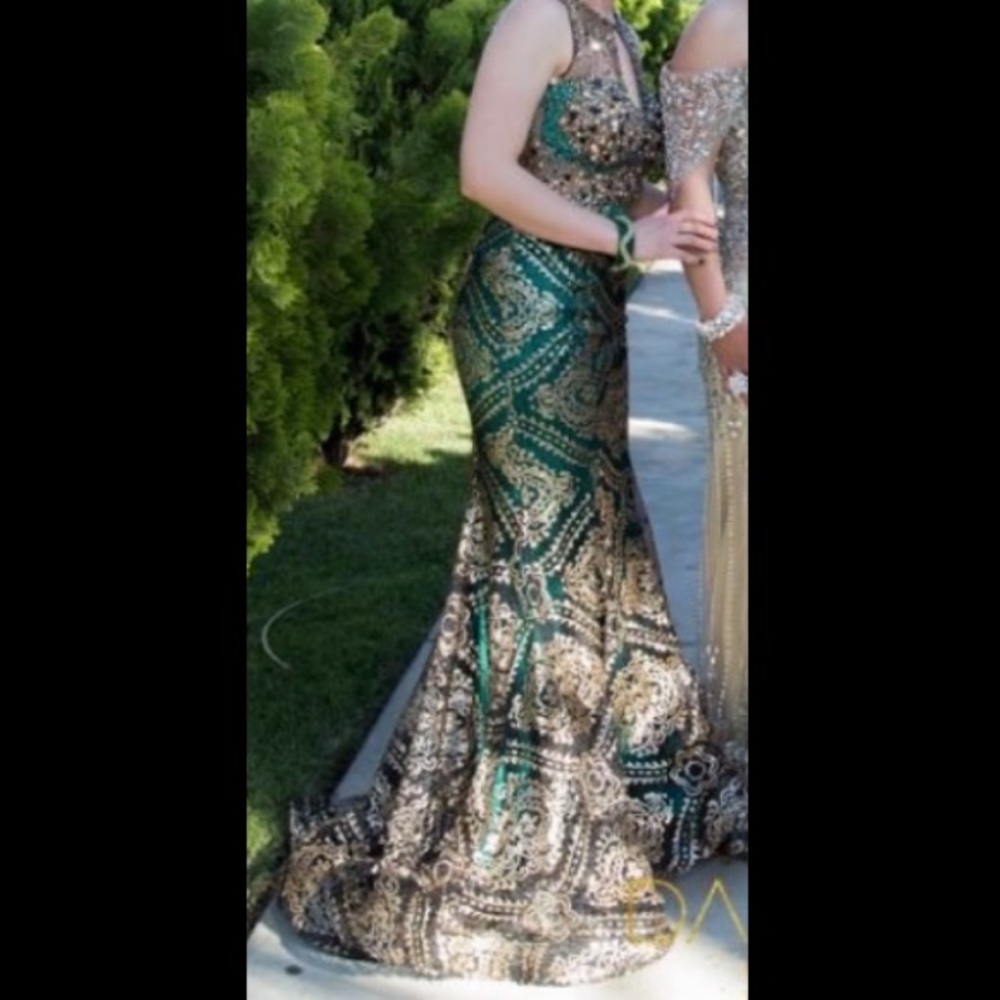 Dark Green & Gold Jeweled Maxi - Picture 1 of 1